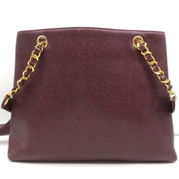VINTAGE CHANEL 1990S CC FRONT POCKET TOTE BORDEAUX CAVIAR LEATHER SHOULDER BAG - Picture 6 of 12